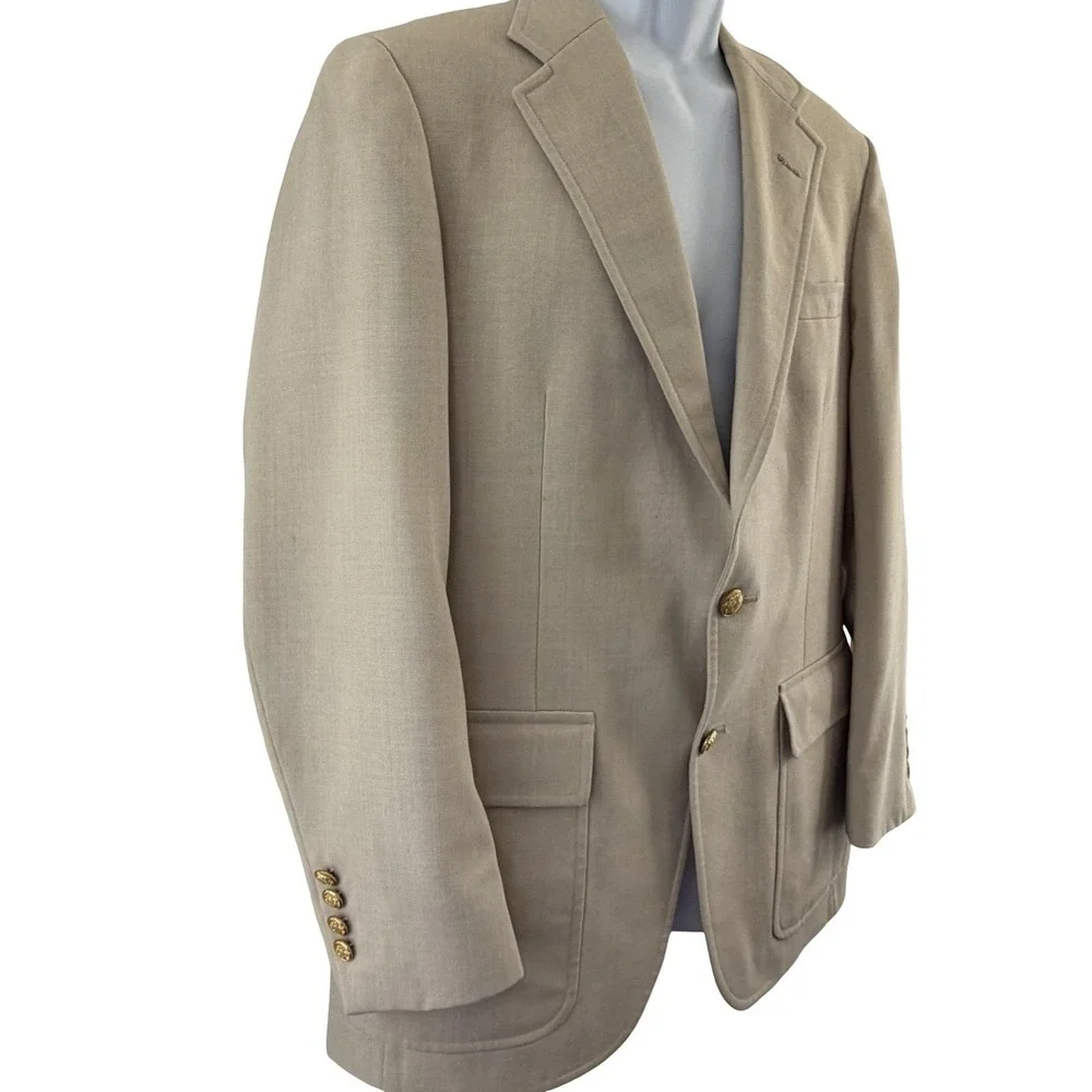 Vintage Palm Beach Blazer Mens Large Beige Wool Gold Button Classic USA 90s